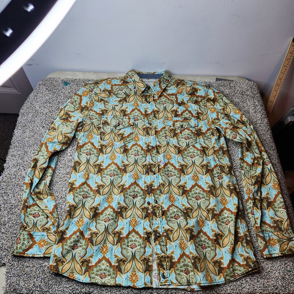 Cody James Mens L Western Pearl Snap Rushmore‎ Print Cowboy Button Down Shirt